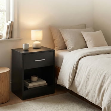 SONGMICS Table de Chevet pour la Maison, Table d'Appoint avec Tiroir et Tablette, Table de Chevet, Table de Bout avec Compartiment Ouvert, pour Chambre, Salon, Noir Encre