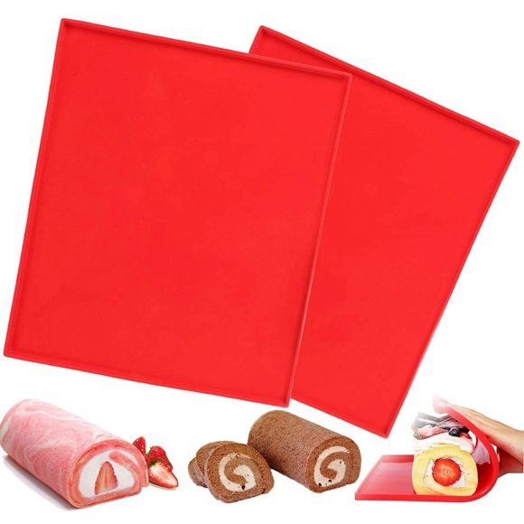 Luck Love 2 Pcs Swiss Roll Cake Mat Flexible Baking Tray Jelly Roll Pan Silicone Cookies Mold Bakeware