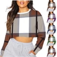thumbnail image 1 of WRKEKC T-Shirts à Manches Longues pour Femmes, Hauts d'Été pour Femmes, T-Shirt Blouse Chandail à Manches Longues à Col Rond Imprimé à Carreaux Décontracté Tendance pour Femmes, 1 of 6