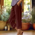 thumbnail image 1 of DPTALR Women's Summer Cotton And Linen Solid Color Pockets Elastic Waist Capris Shorts Pants, 1 of 4