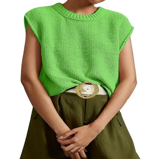 Gilets Pulls Unis pour Femmes Col Rond Manches Courtes Amples