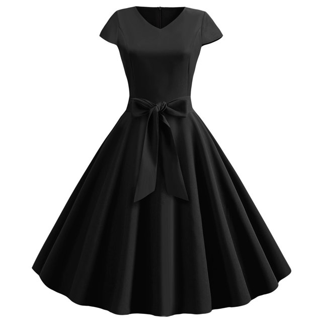 EGNMCR Robes d'Été Femmes Tendance 2024 Femmes Vintage Manches Courtes 50s Ménagère Décontractée Soirée Fête Bal Robe