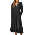 thumbnail image 1 of Pisexur Robes d'Automne pour Femmes, Couleur Unie, Manches Longues, Robes de Retour à la Maison, Col en V, Robes d'Invitée de Mariage pour Femmes, Robe Maxi Décontractée Ample, Robes Grande Taille pour Femmes aux Formes, P-5TG, 1 of 6