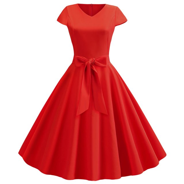 EGNMCR Robes d'Été Femmes Tendance 2024 Femmes Vintage Manches Courtes 50s Ménagère Décontractée Soirée Fête Bal Robe