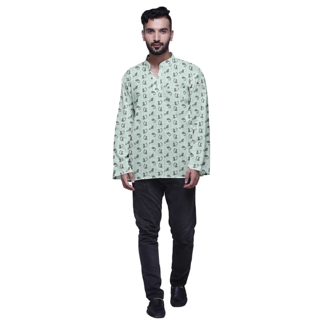 Atasi Kurta Décontractée Imprimée à Col Chinois Chemise Ethnique Kurta Courte pour Homme Tunique