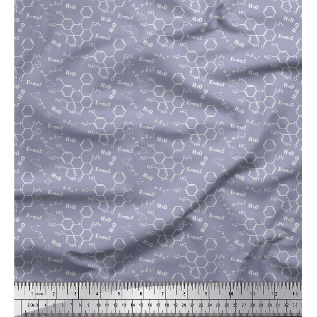 Soimoi Polyester Crepe Fabric Chemical Formula Education Theme Fabric Prints by Yard 52 Inch Wide