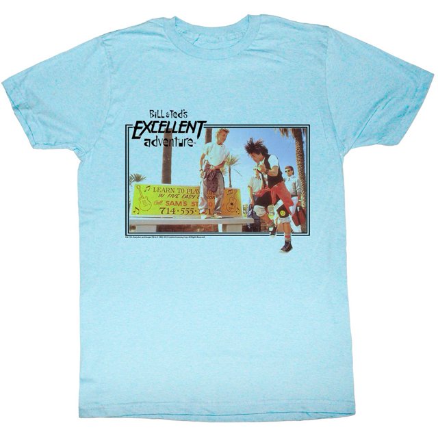 Bill and Ted Rock Sesh Light Blue Heather Adult T-Shirt