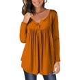 thumbnail image 1 of Timegard Tops for Women Ruched Notched V-Neck Long Sleeve Button Blouse Dressy Casual Tunic Tops, 1 of 5