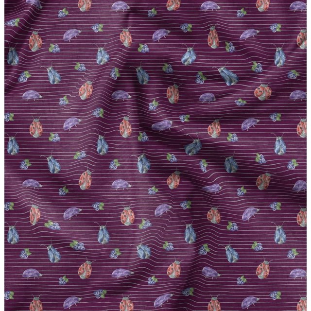 Soimoi Pink Silk Fabric Insect Printed Fabric 1 Yards 42 Inch Wide