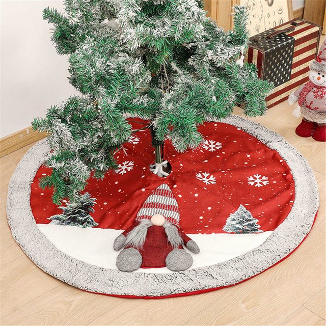 Jupe de Sapin de Noël Ornement Rouge Tapis de Sapin de Noël Doux avec Flocon de Neige 50 % de Réduction, Poupée Sans Visage et Motif de Sapin de Noël Ornement Fête 48 Pouces