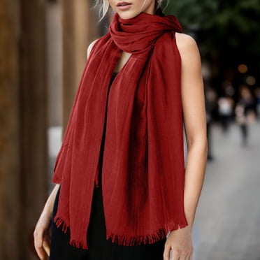 YOUSNH Womens Solid Color Cotton and Linen Scarf for All Season Beach Strip Scarf Winter Scarf for Women Wine One Size