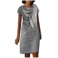 thumbnail image 2 of Robes d'Été Grande Taille pour Femmes 2024 Nouvelle Allure Élégante Col Rond à Nouer Manches Courtes Couleur Unie Coton Coton Lin Robe Économisez jusqu'à 65 % de Rabais!, 2 of 6