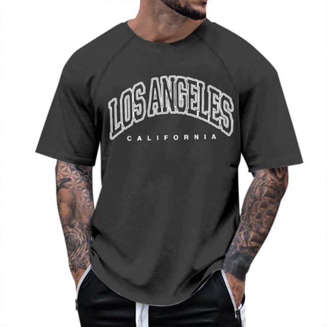 T-Shirt à Manches Courtes à Manches Raglan pour Hommes avec Imprimé Lettre - Col Rond, Tendance Mode, Parfait pour les Occasions Quotidiennes et Décontractées