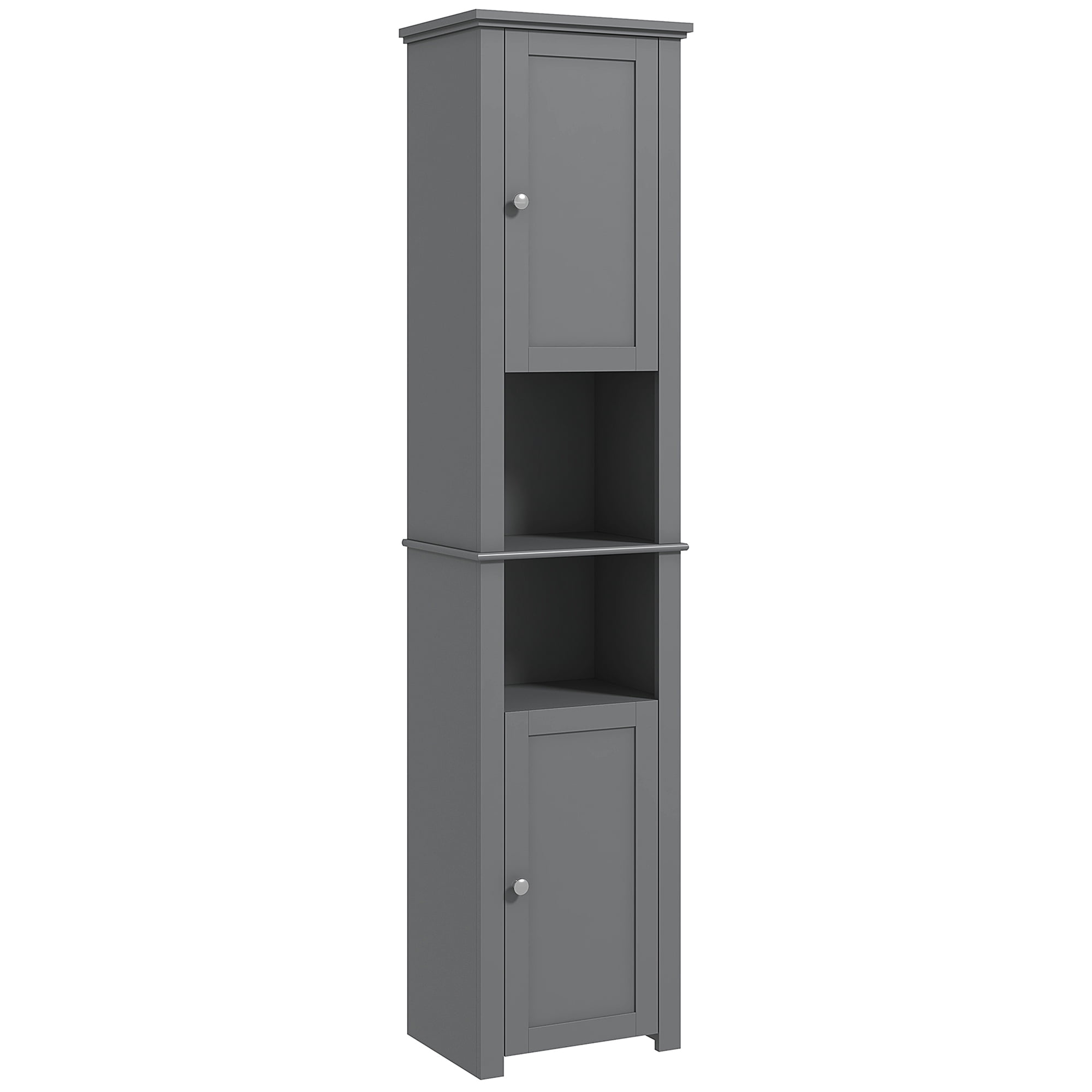 HOMCOM Tall Bathroom Storage Cabinet with 2-Tier Shelf and 2 Doors Grey