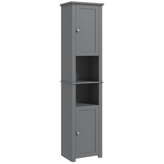 HOMCOM Armoire de Rangement Haute pour Salle de Bain avec Tablette à 2 Niveaux et 2 Portes Gris