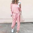 thumbnail image 2 of Kcodviy Femmes Col Rond Uni Chandail Tenue de Bureau pour Femmes Manches Longues Bandage Ample Pantalon à Rayures Combinaison Pantalon pour Femmes Survêtements, 2 of 4