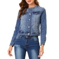 thumbnail image 1 of INSPIRE CHIC Veste en Denim Courte à Manches Longues Sans Col à Boutons pour Femme Bleu P, 1 of 6