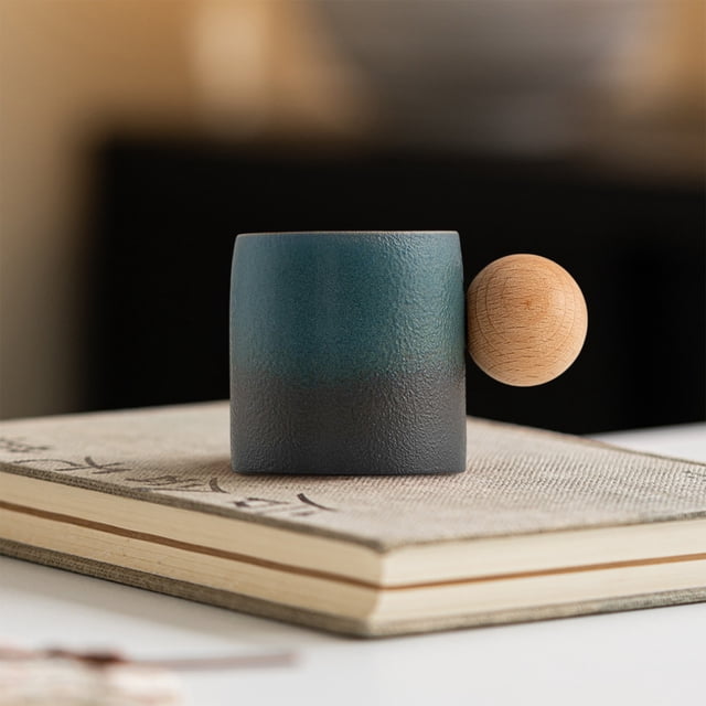 EGNMCR Rough Pottery Mini Cute Small Tea Cup Wooden Handle Coffee Cup Exquisite Classical Fresh Small Cups Ceramic Coffee Cup