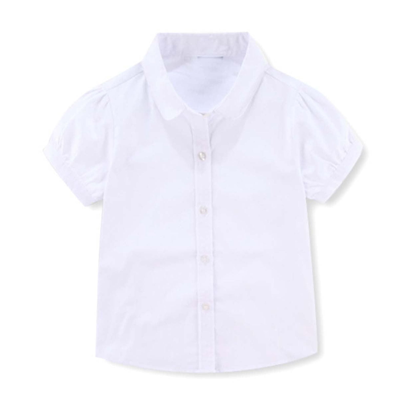 Hiiyo Girls Short Sleeve White Shirt Solid Versatile School Button-Up Shirt