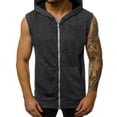 thumbnail image 1 of Men's Solid Color Sleeveless Zip-Up Hooded With Pockets Sleeveless Top(Dark Gray,S), 1 of 6