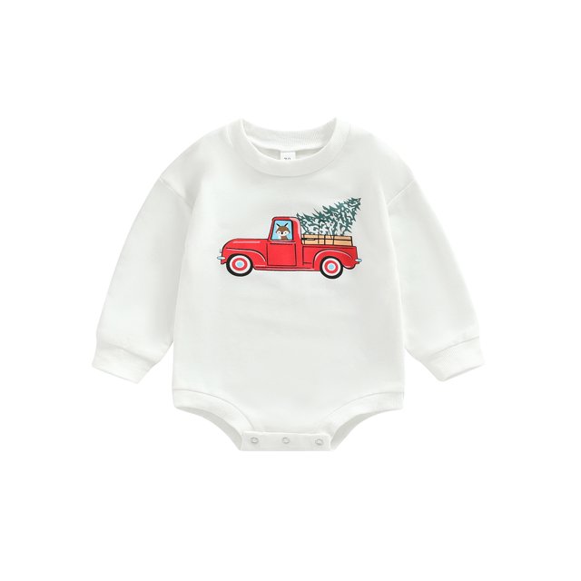 Faithtur Barboteuse Garçon Fille, Manches Longues Col Rond Dessin Animé Voiture Arbre Automne Printemps Combinaison Courte