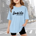 thumbnail image 2 of XASZHN Enfants Filles Lettres Imprimées T-Shirts à Manches Courtes Enfants Hauts Surdimensionnés Décontractés Col Rond T-Shirts Basiques Chemises Habillées Filles Bleu Clair 7-8 Ans, 2 of 6