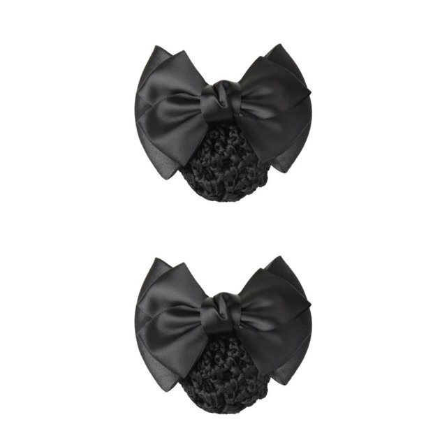 Decodeary Professional Hair Plate Mesh Pocket Practical Snood Net Elegant And Professional Two Bows-black 2Set
