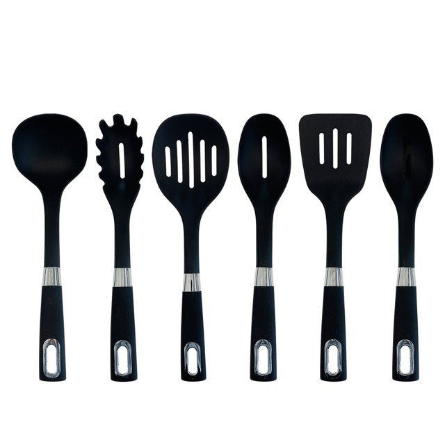 JS Gourmet - Ensemble de 6 Ustensiles de Cuisine en Nylon, Résistant à la Chaleur, Noir
