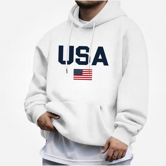 Viluyesy Mens Graphic Hoodies Pullover Relaxed Fit Long Sleeve Hooded Sweatshirt Front Pocket Casual Tops White Size L