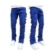 thumbnail image 4 of Fortune Men's Straight Leg Jeans Stacked Denim Jeans Ripped Distressed Destroyed Biker Jean Washed Denim Pants Streetwear Clothes, 4 of 7