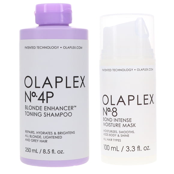 Olaplex No.4p Blonde Enhancer Toning Shampoo 8.5 oz & No. 8 Bond Intense Mask 3.3 oz Combo Pack