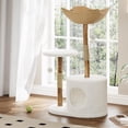 thumbnail image 1 of 43in Modern Natural Wood Cat Tree for Cats Aesthetic Cat Tower with Large Basket, Scratching Posts and Real Branch Design, White Luxury Cats Tree One Perch, 1 of 6