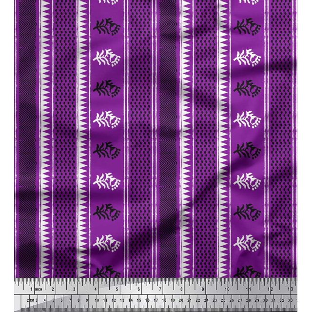 Soimoi Polyester Crepe Fabric Geometric & Striped Floral Block Print Fabric by The Yard 52 Inch Wide