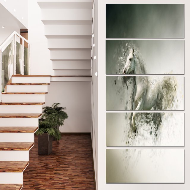 Smart White Horse Running - Animal Canvas Wall Art