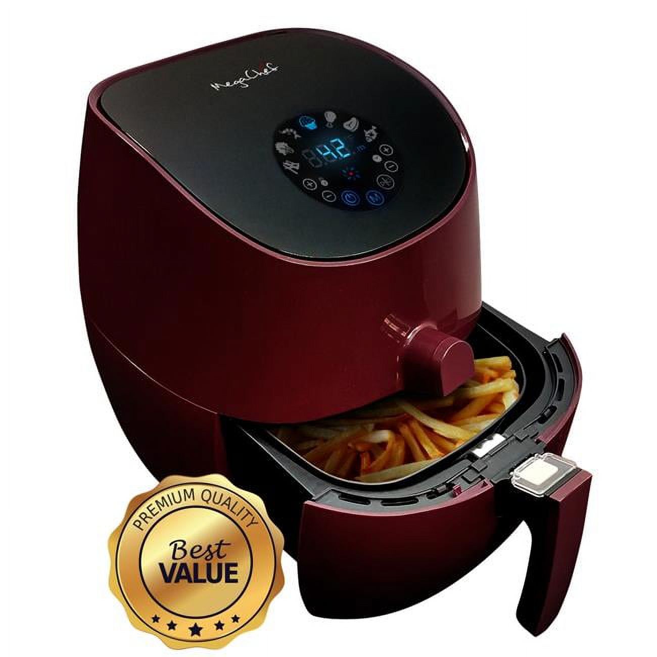 MegaChef MCAI307 3.5 quart Airfryer and Multi-Cooker, Burgundy - 7 Pre-Programmed Settings