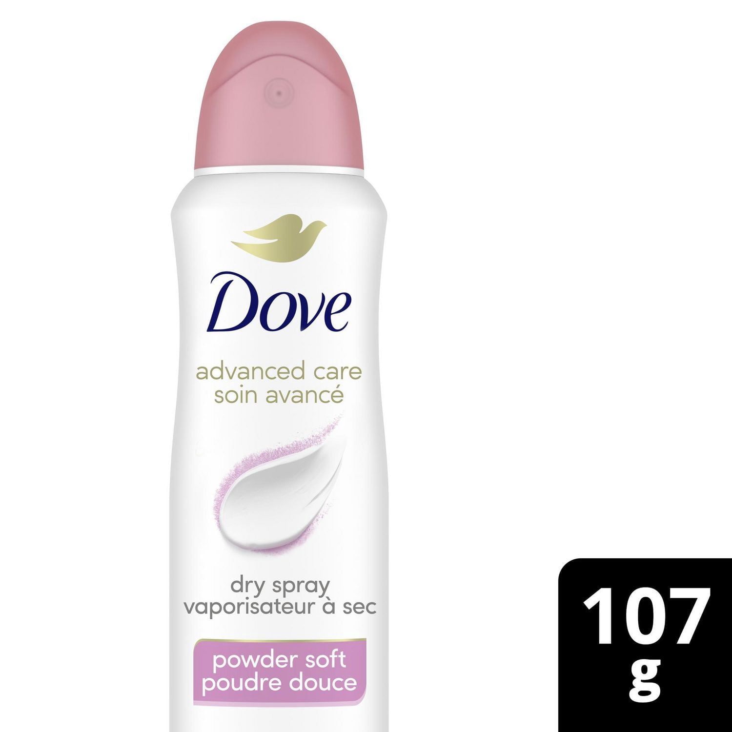 Dove Soin Avancé Désodorisant Antisudorifique en Vaporisateur à Sec Poudre Douce, 107 g