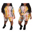 thumbnail image 3 of Women‘s Short Pants Outfits Set  Short Sleeve Pattern Printed  Neck Tops + Elastic Waist Shorts, 3 of 4