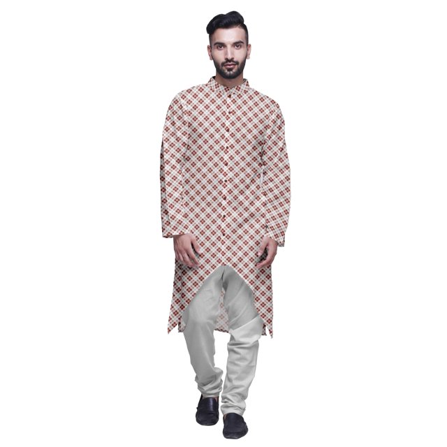 Atasi Kurta à Manches Longues Imprimé, Boutonné, Asymétrique, Kurta de Designer pour Garçons