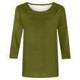 thumbnail image 4 of Meichang T-Shirts à Manches 3/4 pour Femmes, Col Ras du Cou Uni, Blouses Décontractées de Travail, Coupe Ample, Grande Taille, T-Shirts Basiques, Vert Armée, TTTG, 4 of 5