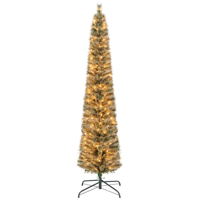 Costway 7 FT Pre-Lit Pencil Christmas Tree Xmas Decoration with Pine Needles & 150 Lights