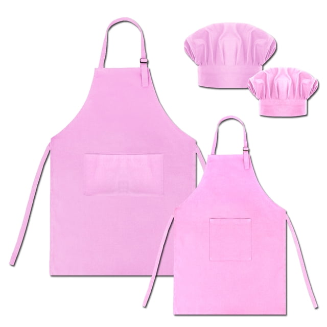 TOPTIE Cotton Canvas Kid & Parent Cooking Aprons and Chef Hat Set