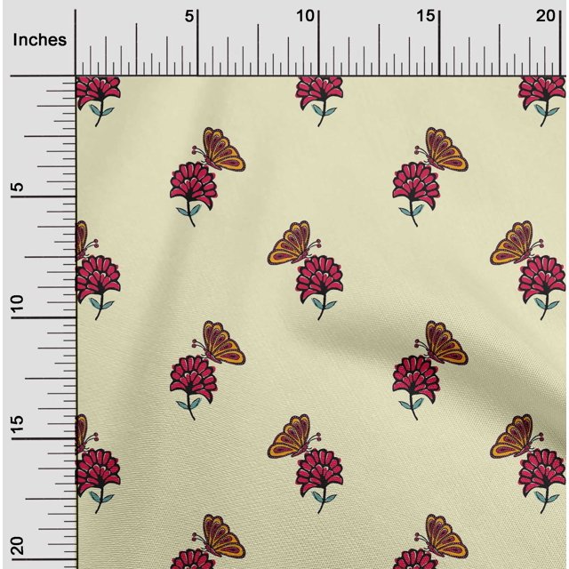 oneOone Cotton Cambric Fabric Floral & Block Print Fabric By Yard 56 Inch Wide