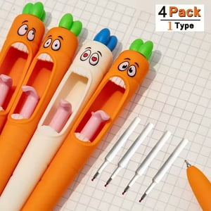 Yeciiwht 4pc Carrot Shaped Retractable Gel Pens - Funny Push Tongue Design 0.5mm Black Ink for School Office Supplies