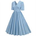 thumbnail image 3 of Pisexur Robe à Manches Courtes à Col en V Mode Femmes Été Robe Poupée à Col en V Robe Plissée à Trois Couches de Couleur Unie Robe pour Femmes, 3 of 6