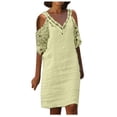 thumbnail image 2 of EGNMCR Robes de Fête pour Femmes Robe d'Été pour Femmes Nouvelle Couleur Décontractée à Manches Courtes en Dentelle à Col en V, 2 of 6