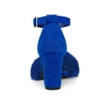 thumbnail image 2 of BLISSFUL STEP Women's Ankle Strap Faux Fur Block Heels Sandals Deep Blue (Size 8), 2 of 6