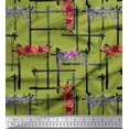 thumbnail image 1 of Soimoi Green Rayon Fabric Geometric & Rose Floral Decor Fabric Printed Yard 56 Inch Wide, 1 of 5