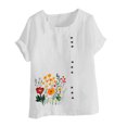 thumbnail image 4 of QATAINLAV Hauts d'Été pour Femmes Décontractés en Coton et Lin T-Shirts à Manches Courtes Col Rond Chemise T-Shirts Graphiques Floraux Surdimensionnés Tenues de Vacances à la Plage Soldes en Dollars Blanc TTG, 4 of 5