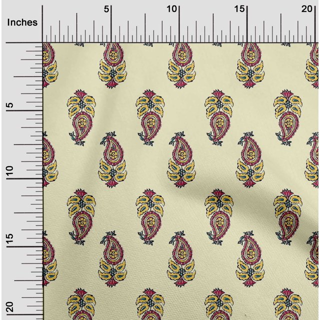 oneOone Georgette Viscose Fabric Leaves & Paisley Block Print Fabric BTY 42 Inch Wide
