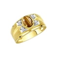thumbnail image 3 of RYLOS Men's Rings Yellow Gold Plated Silver Rings Classic Designer Style 8X6MM Gemstone & Diamond Ring Tiger Eye November Birthstone Rings For Men,  Size 9, 3 of 7